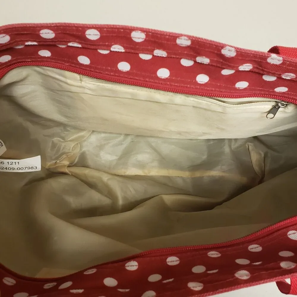 Disney Minnie Mouse Canvas Zip Tote Bag Red White Polka Dot Beach Polka-Dot Boho